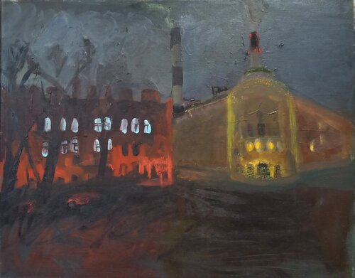 Cityscape with chimney at night by Irina Seller, Painting for Sale on Select