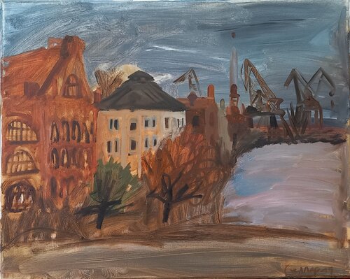 Cityscape with seaport by Irina Seller, Painting for Sale on Select