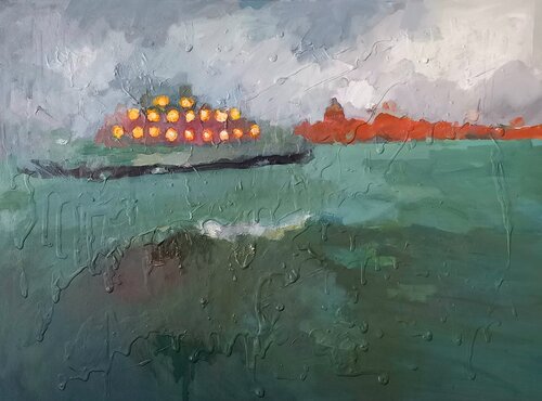 Storm in the lagoon, mixed media with texture of drops by Irina Seller, Painting for Sale on Select