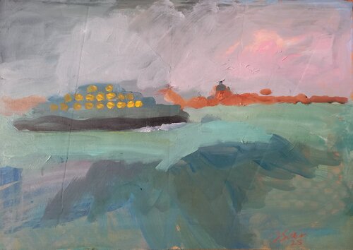 Ship in the lagoon, Impressionistic by Irina Seller, Painting for Sale on Select