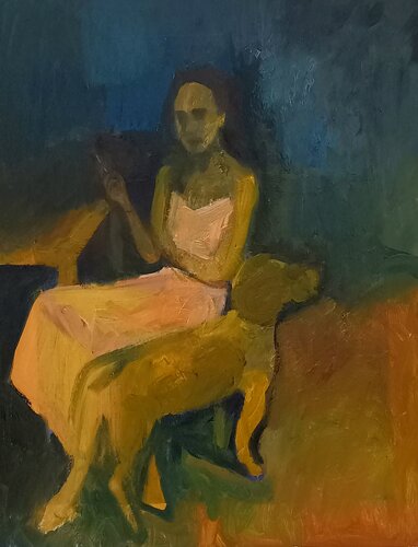 Mona with her poodle II by Irina Seller, Painting for Sale on Select