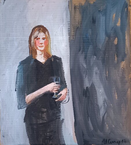 Ein Glas Sekt (Portrait einer Künstlerin) by Irina Seller, Painting for Sale on Select