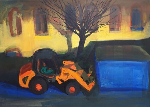 Night cityscape with an excavator by Irina Seller, Painting for Sale on Select