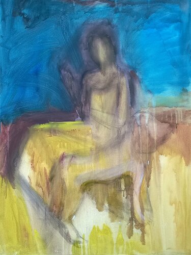 Mona (portrait of a young woman with her dog) by Irina Seller, Painting for Sale on Select