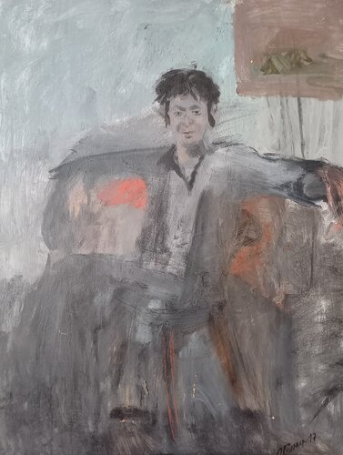 Male portrait (the artist in a creative slump) by Irina Seller, Painting for Sale on Select