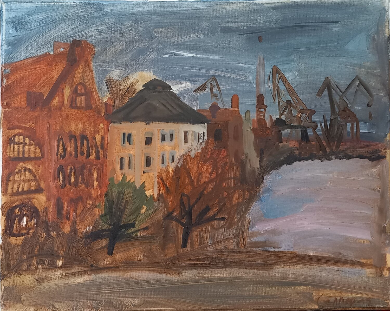 Cityscape with seaport Irina Seller Original painting for sale