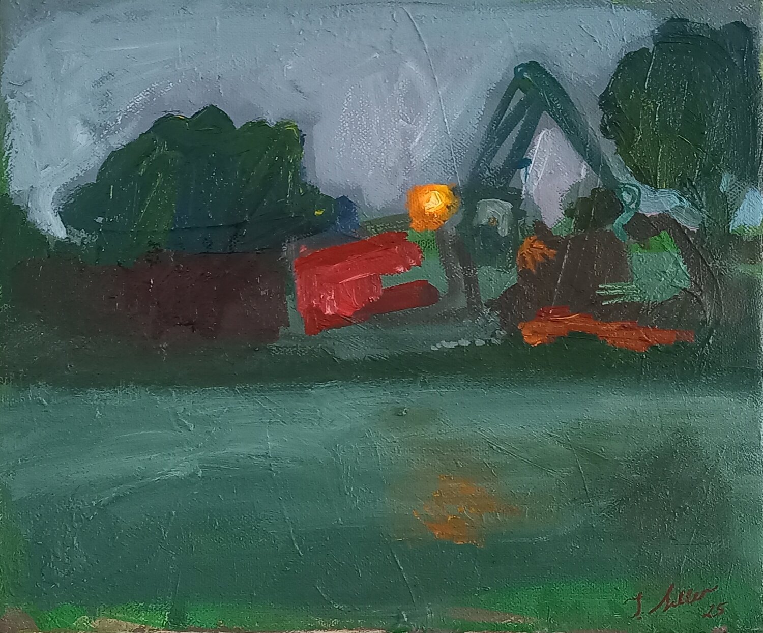 Seascape with excavator (From the Venetian series) Irina Seller Original painting for sale