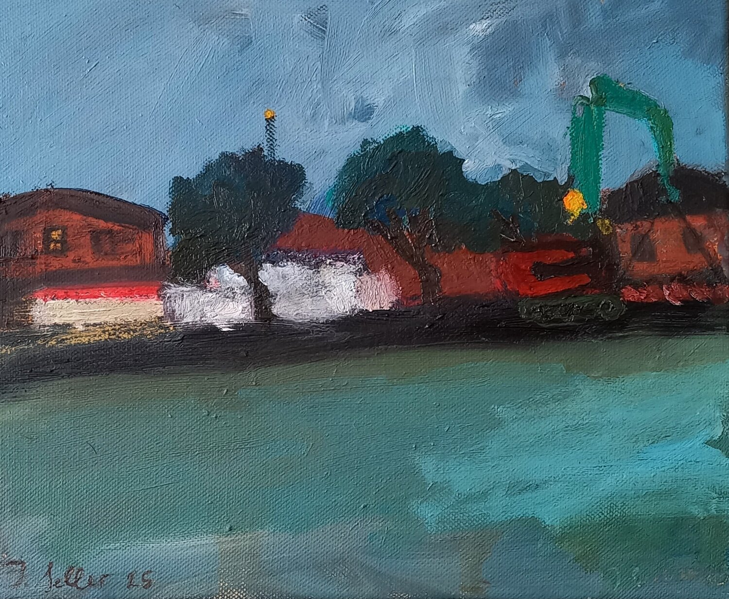 Warehouses and crane Irina Seller Original painting for sale