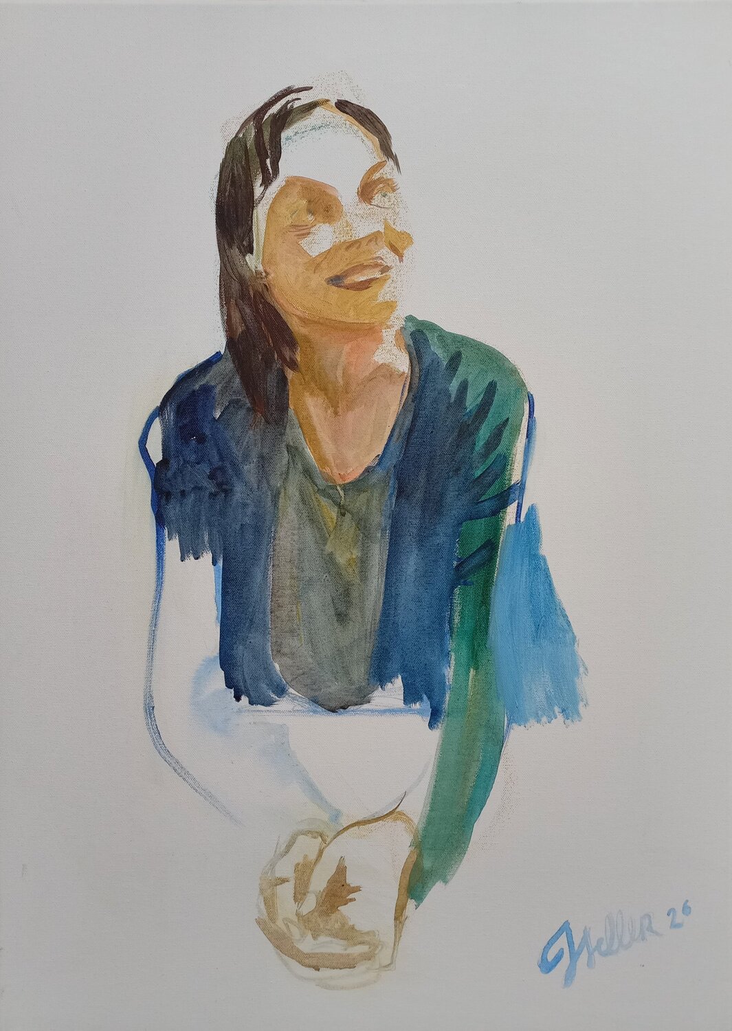 Portrait of a woman. In the manner of David Hockney