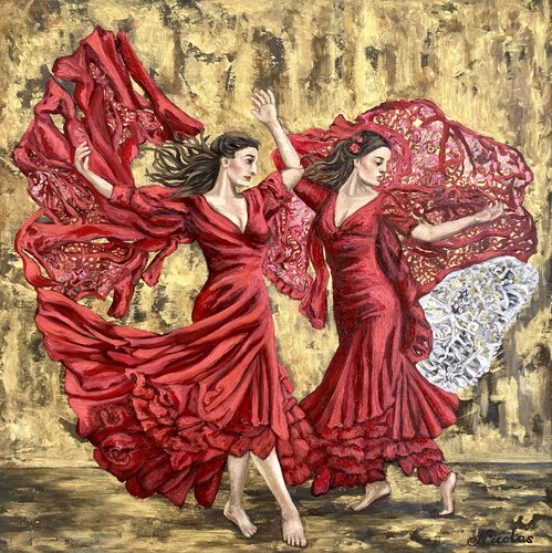 “Flamenco flame: dance with a scarf” by Pintor Nicolas, Painting for Sale on Select