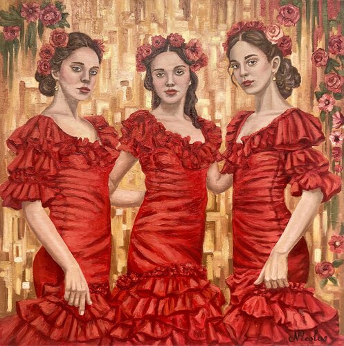 «Three Graces of Flamenco” by Pintor Nicolas, Painting for Sale on Select
