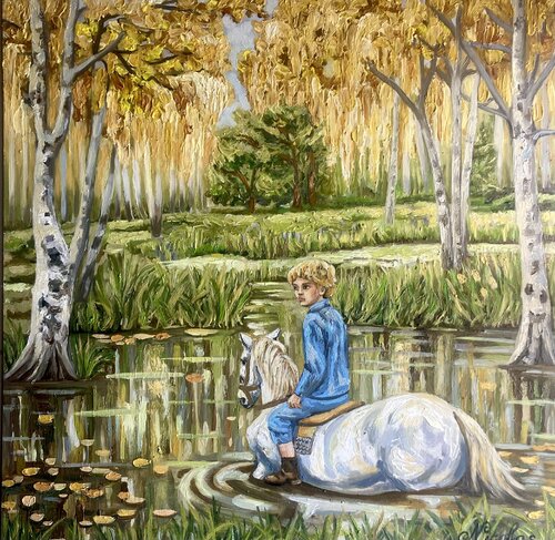 "Golden Autumn. Crossing" by Pintor Nicolas, Painting for Sale on Select