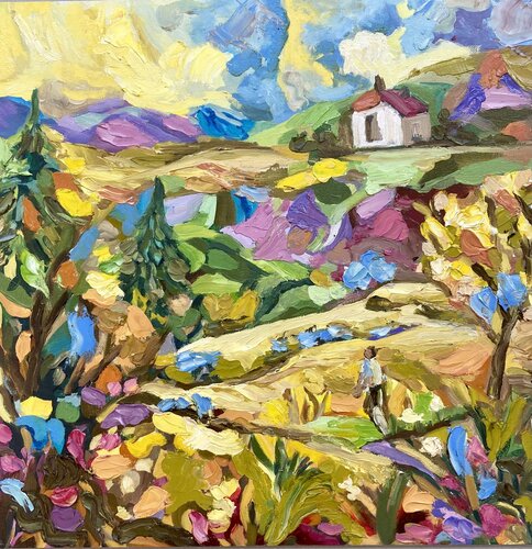 The golden pathway Home by Pintor Nicolas, Painting for Sale on Select