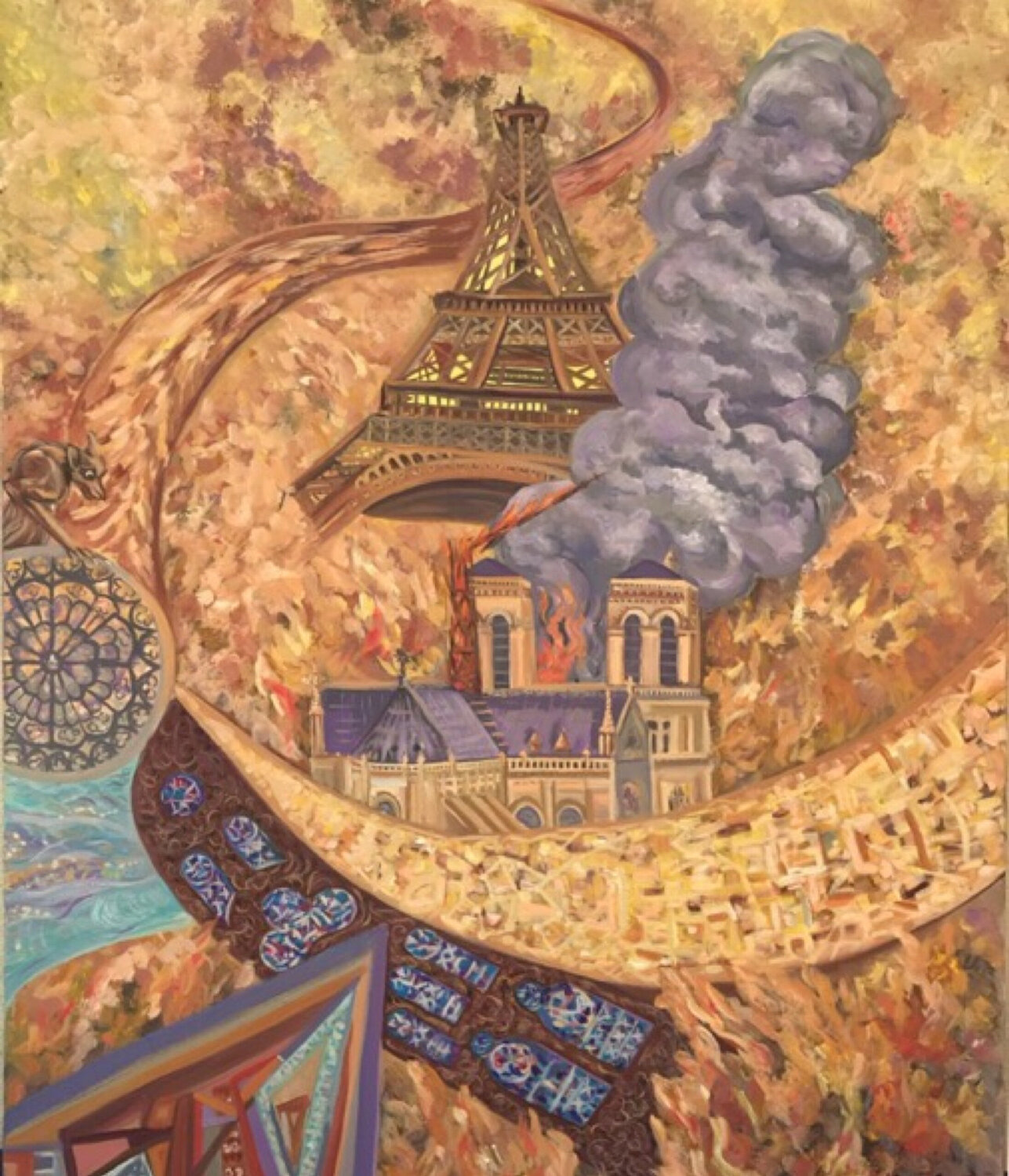 «Notre Dame on Fire» Pintor Nicolas Original painting for sale