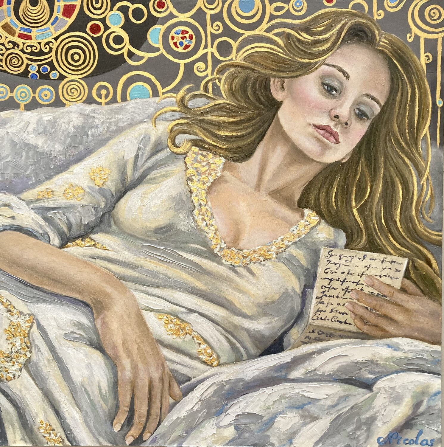 “The Secret Letter” Pintor Nicolas Original painting for sale