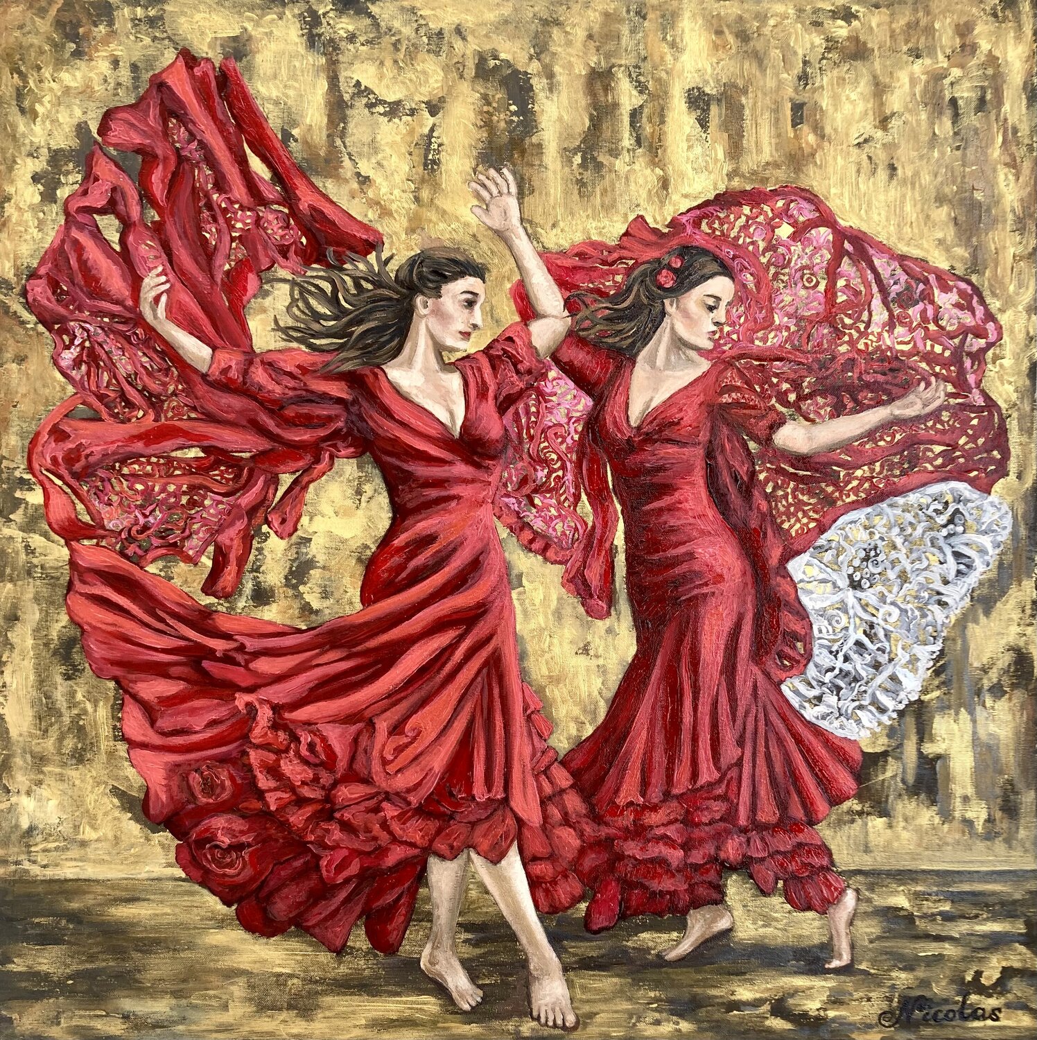 “Flamenco flame: dance with a scarf” Pintor Nicolas Original painting for sale
