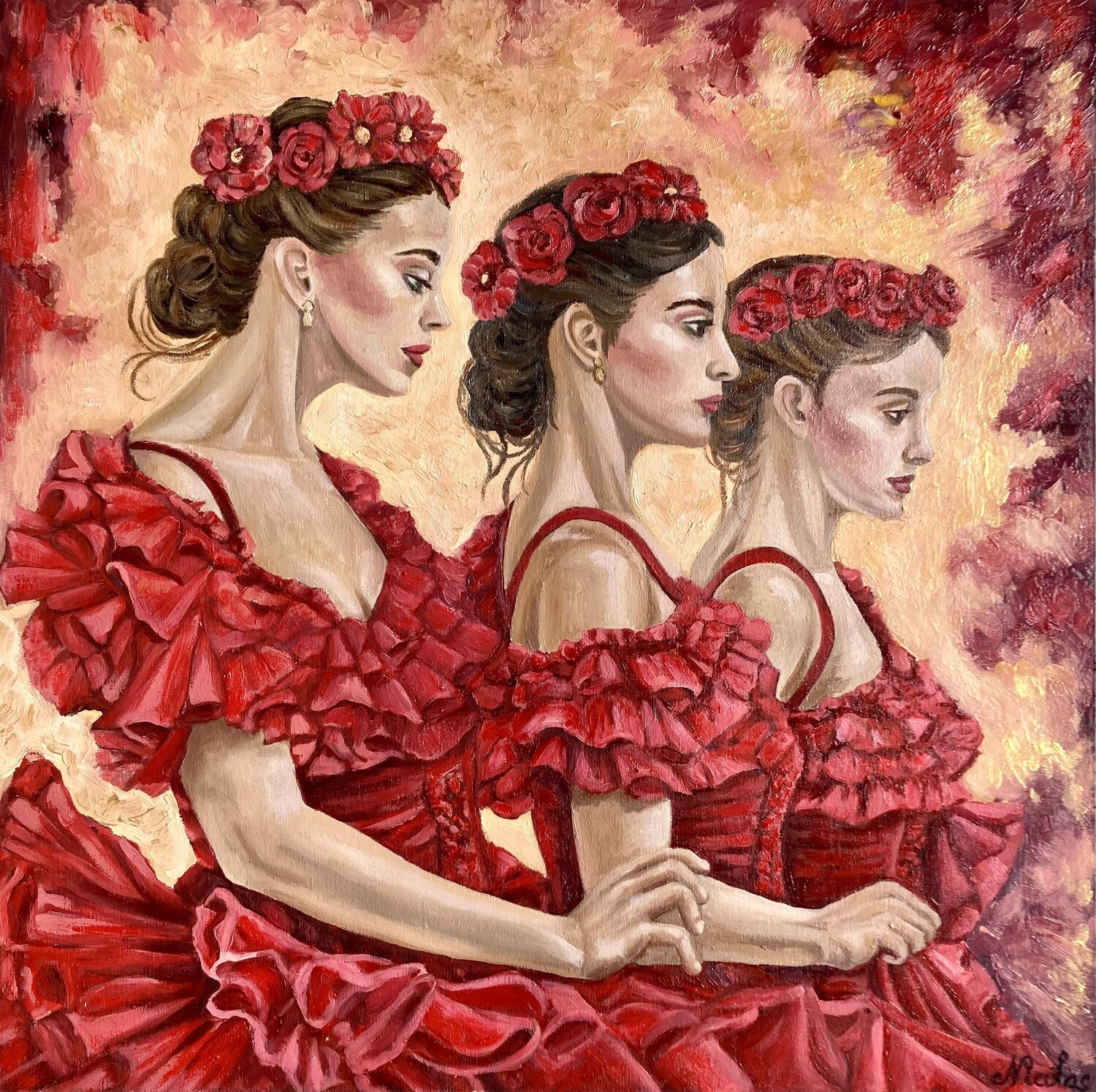"Three Faces of Flamenco" Pintor Nicolas Original painting for sale