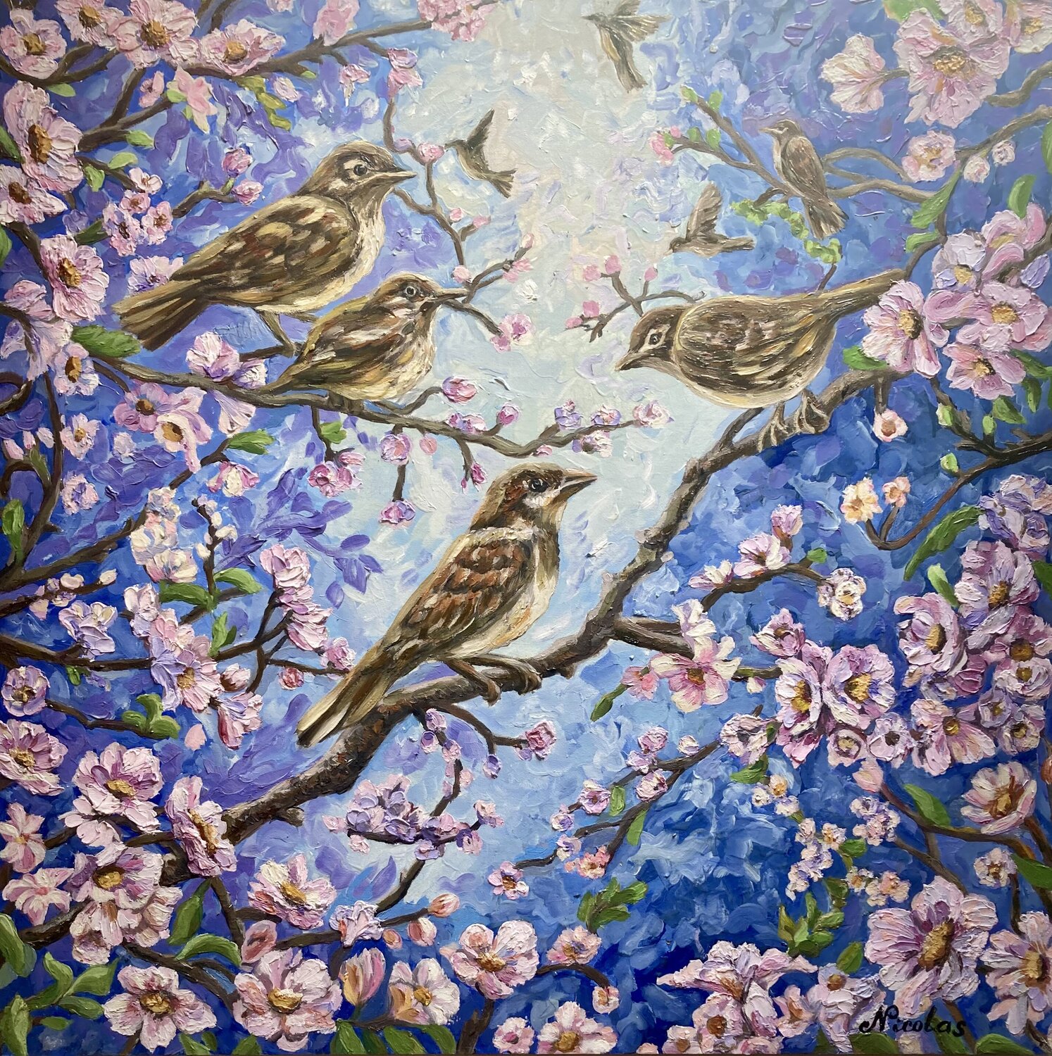 "Whisper of Apple Blossoms" Pintor Nicolas Original painting for sale