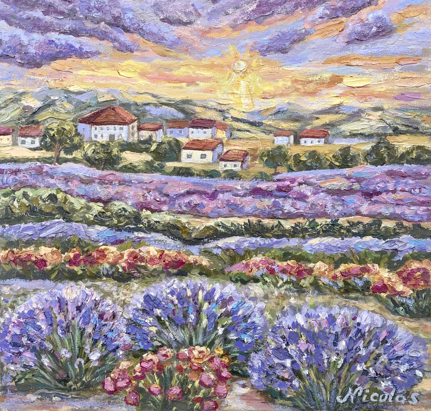 Symphony of Lavender at Twilight Pintor Nicolas Original painting for sale