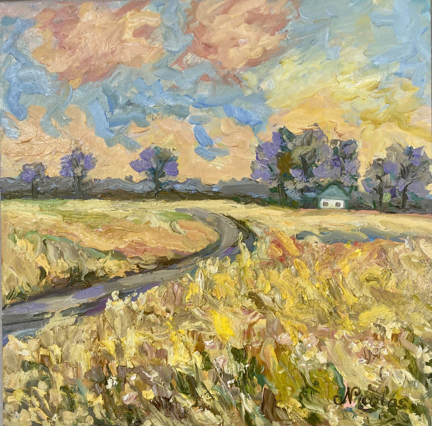 Golden Heat over the Field Pintor Nicolas Original painting for sale