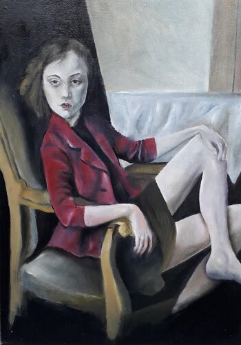 La ragazza con la giacca rossa (The red jacket girl) by Anguilla Ink, Painting for Sale on Select
