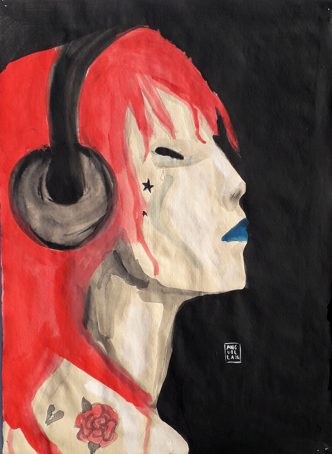 Rose Anguilla Ink Original painting for sale