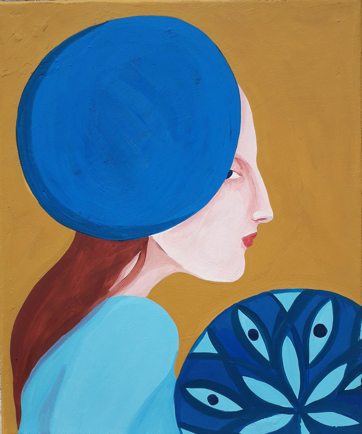 Ragazza con mandala (Girl with mandala) Anguilla Ink Original painting for sale