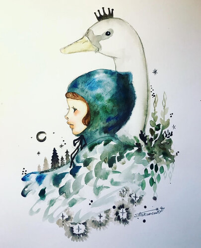 One beautiful night from The Ugly Duckling by Keiko Suzuki Möller, Painting for Sale on Select
