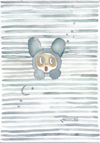 Hello USAPON with blue gray stripes by Keiko Suzuki Möller, Painting for Sale on Select