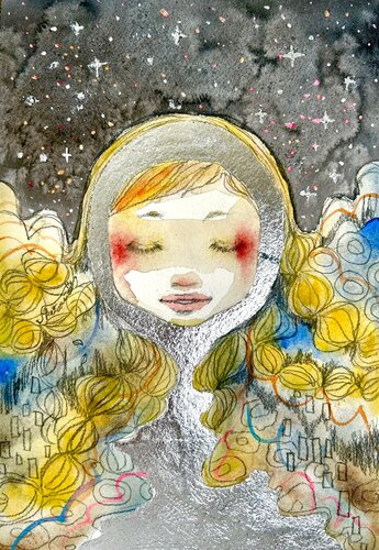 Girl Under the Stars by Keiko Suzuki Möller, Painting for Sale on Select
