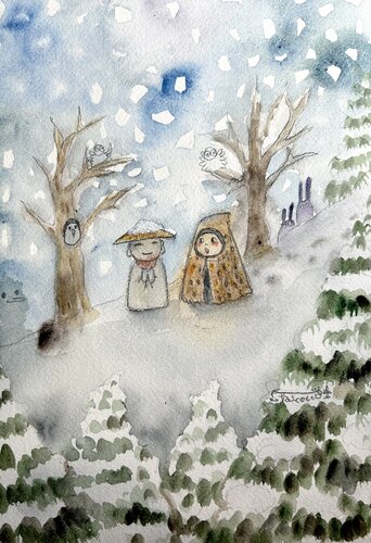 YUKINKO Meets KASA-JIZO by Keiko Suzuki Möller, Painting for Sale on Select