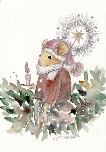 The Mouse and the Christmas Star von Keiko Suzuki Möller, Malerei kaufen auf Select