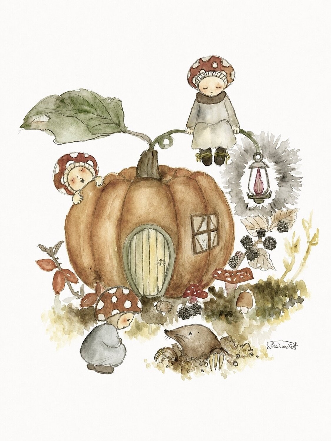 Mushroom family Keiko Suzuki Möller Original painting for sale