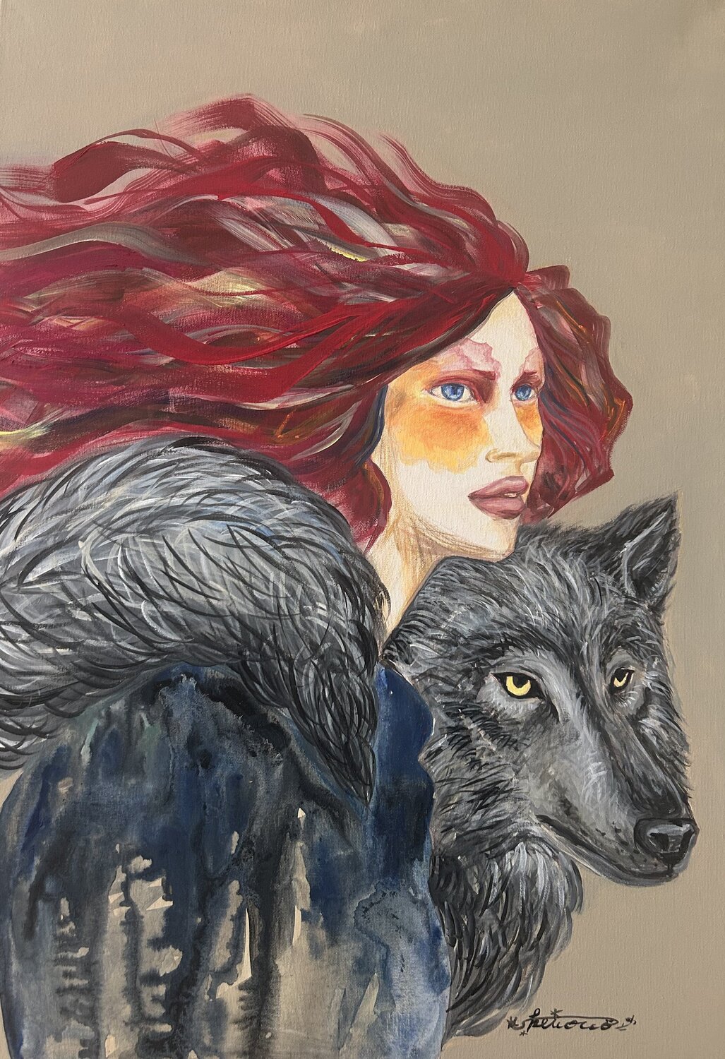 A Wolf Girl Keiko Suzuki Möller Original painting for sale
