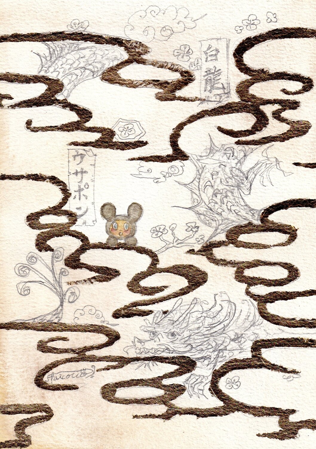 USAPON and the White Dragon Keiko Suzuki Möller Original painting for sale