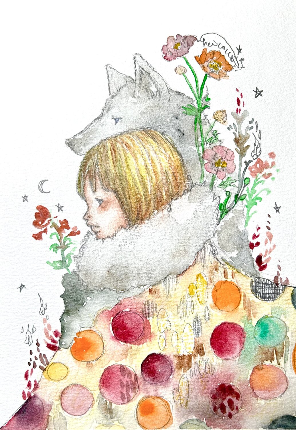 The Girl and the Wolf Keiko Suzuki Möller Original painting for sale