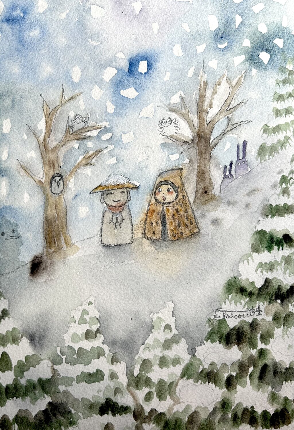 YUKINKO Meets KASA-JIZO Keiko Suzuki Möller Original painting for sale