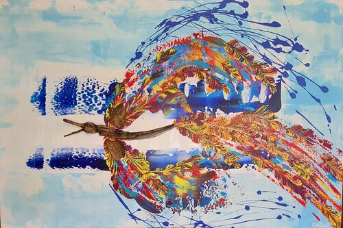 Feuervogel / Holz by Othilia Middendorf, Painting for Sale on Select