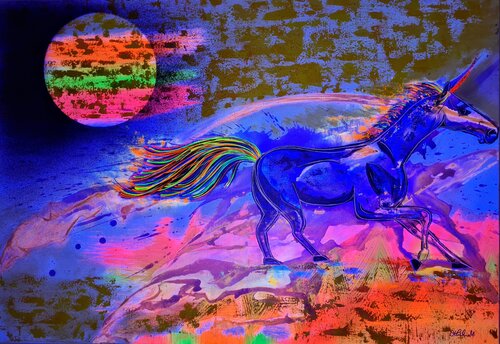 Einhorn / Schwarzlicht by Othilia Middendorf, Painting for Sale on Select