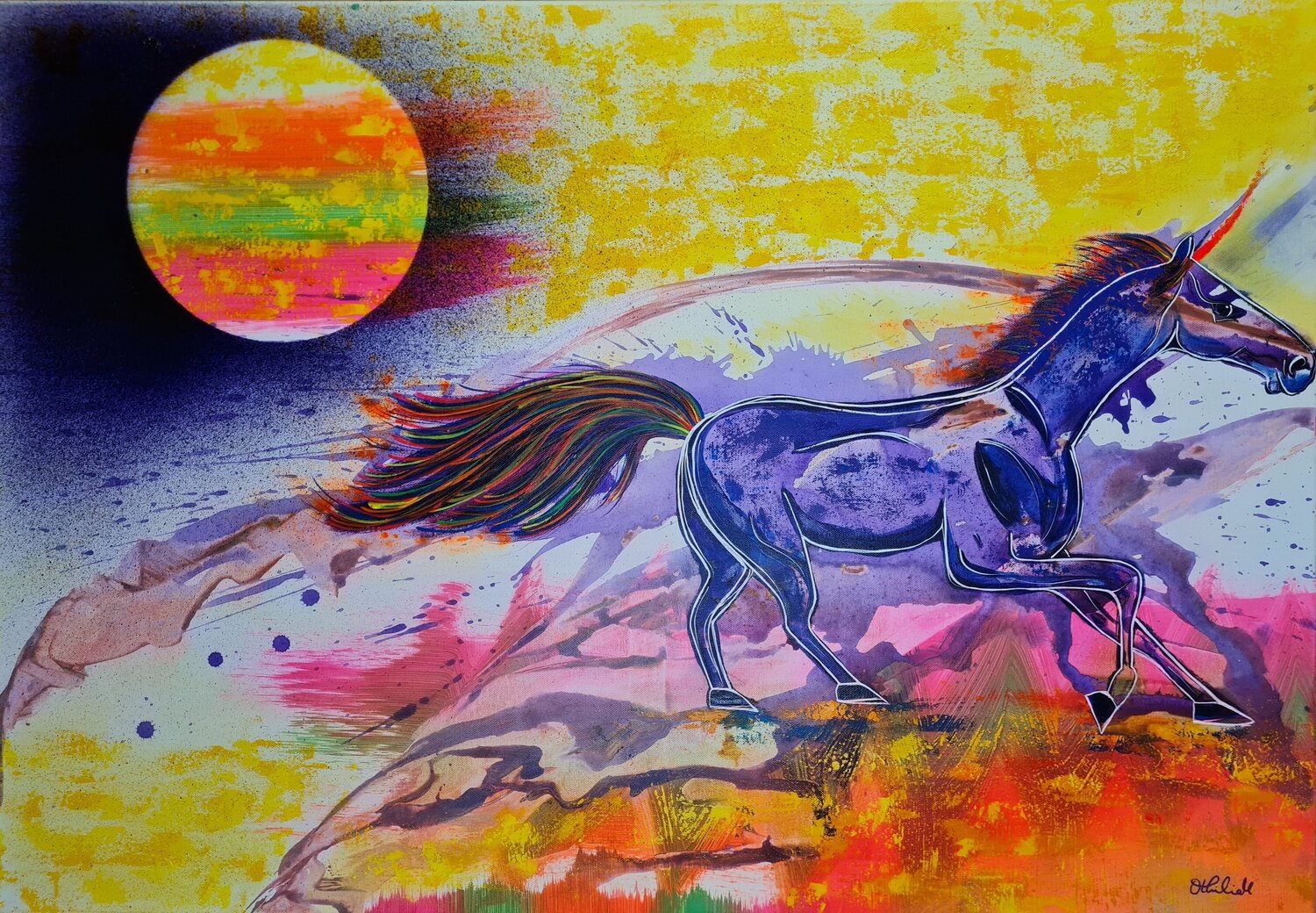 Einhorn / Schwarzlicht Othilia Middendorf Original painting for sale