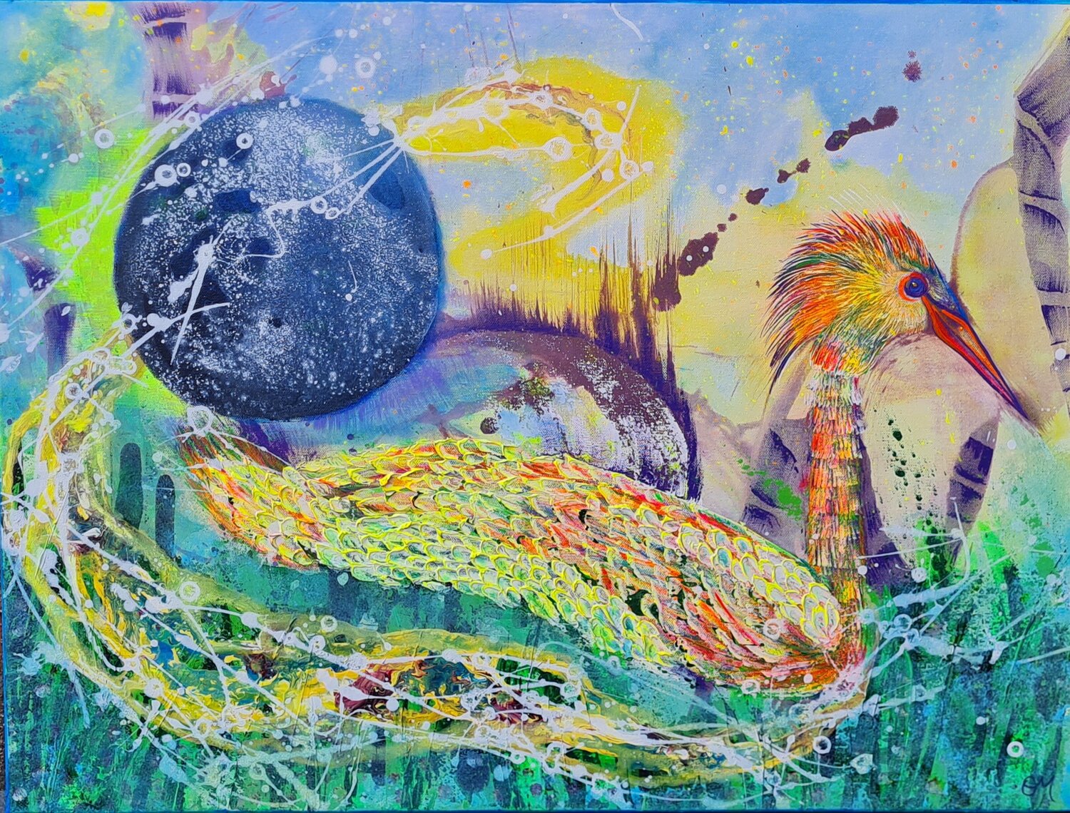 Haubentaucher / Schwarzlicht Othilia Middendorf Original painting for sale