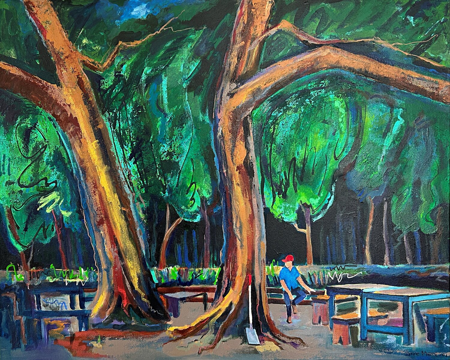 The Park Worker Lynne Meneses Original painting for sale