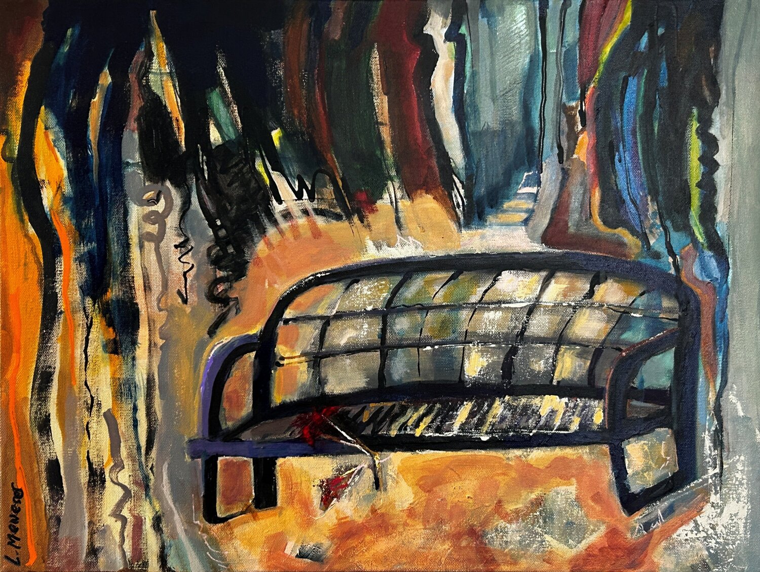 Echoes on the Bench Lynne Meneses Original painting for sale