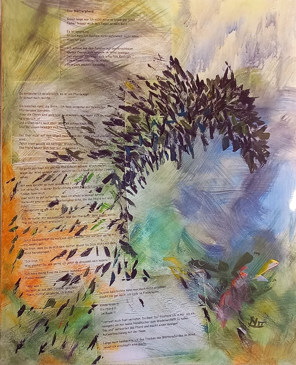 Das Blätterpferd (D586) Dieter Becker Original painting for sale