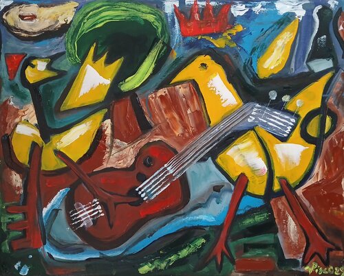 Viola com pássaro by Vítor Pisco, Painting for Sale on Select