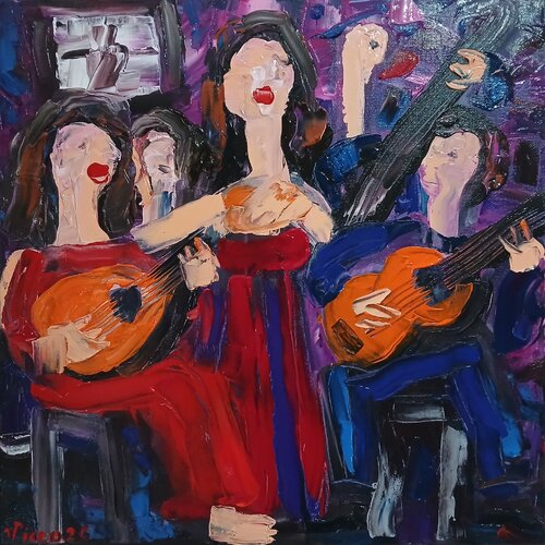 Uma fadista e uma guitarrista by Vítor Pisco, Painting for Sale on Select
