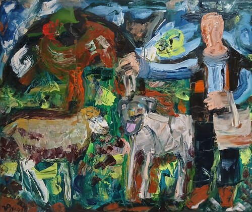 Pastor, avestruz e outros bichos by Vítor Pisco, Painting for Sale on Select