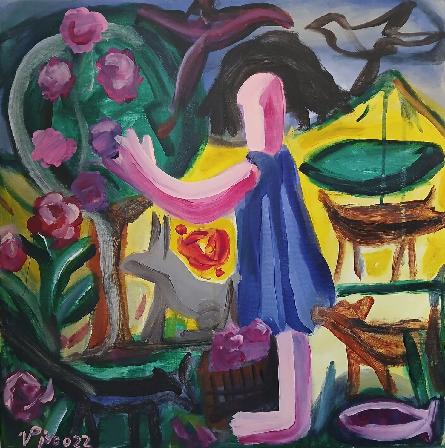 Menina colhendo amoras Vítor Pisco Original painting for sale