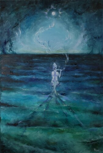 Ocean siren with a flute by Rine Journey, Painting for Sale on Select
