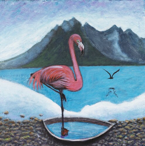 A confused flamingo by evy Olsen Halvorsen, Painting for Sale on Select